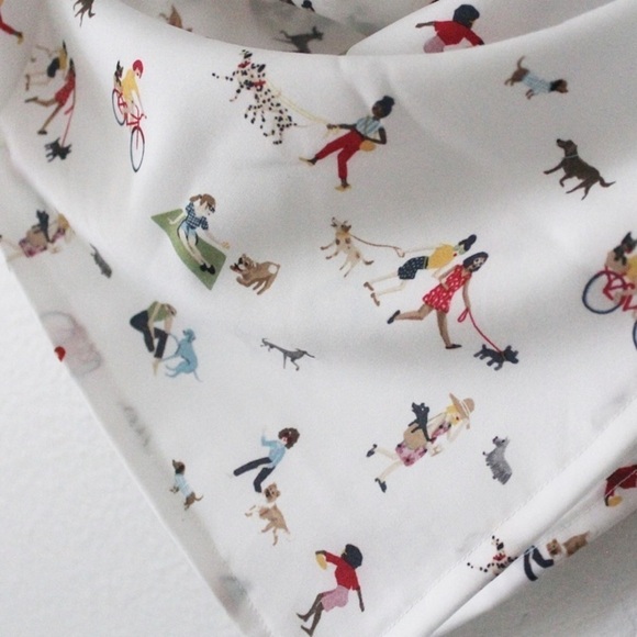 NWT HANDMADE Silk Girls and their dogs 22” x 22” Scarf #2 L982 - Picture 5 of 11